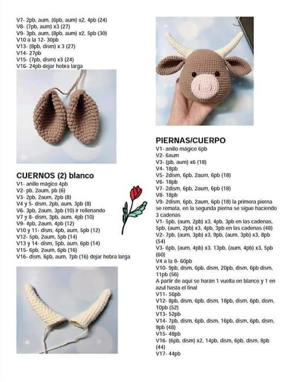 Búfalo amigurumi patrón de los cuernos