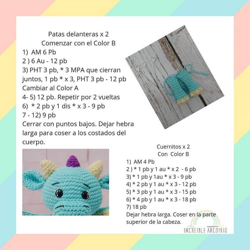 Patas delanteras del Dragon Bebé amigurumi