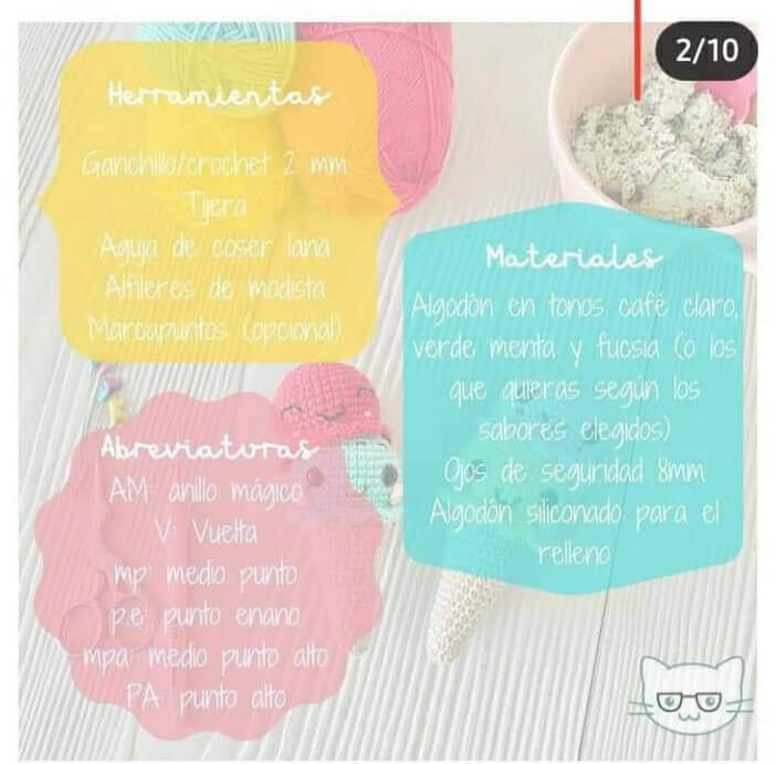 Materiales y herramientas de Helado amigurumi