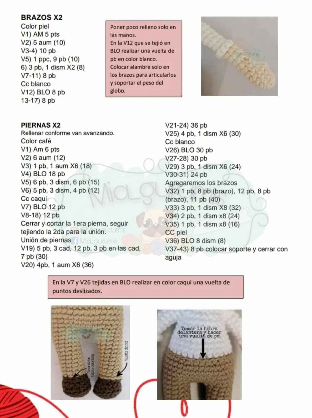Brazos y piernas de Muñeco amigurumi